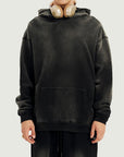 Long Sided Black Pattern Unisex Super Heavy Sun Faded Hoodie