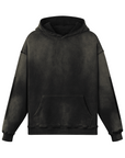 Long Sided Black Pattern Unisex Super Heavy Sun Faded Hoodie