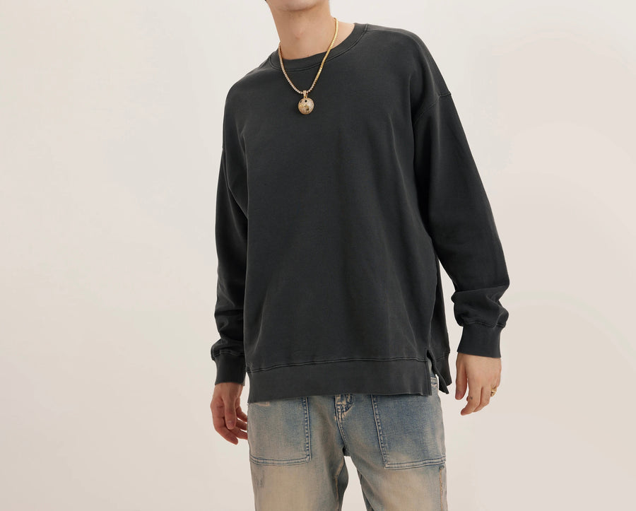 Beige Long Pattern 180 Unisex Heavy Side Slit Faded Sweatshirt