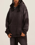 Long Sided Black Pattern Unisex Super Heavy Sun Faded Hoodie