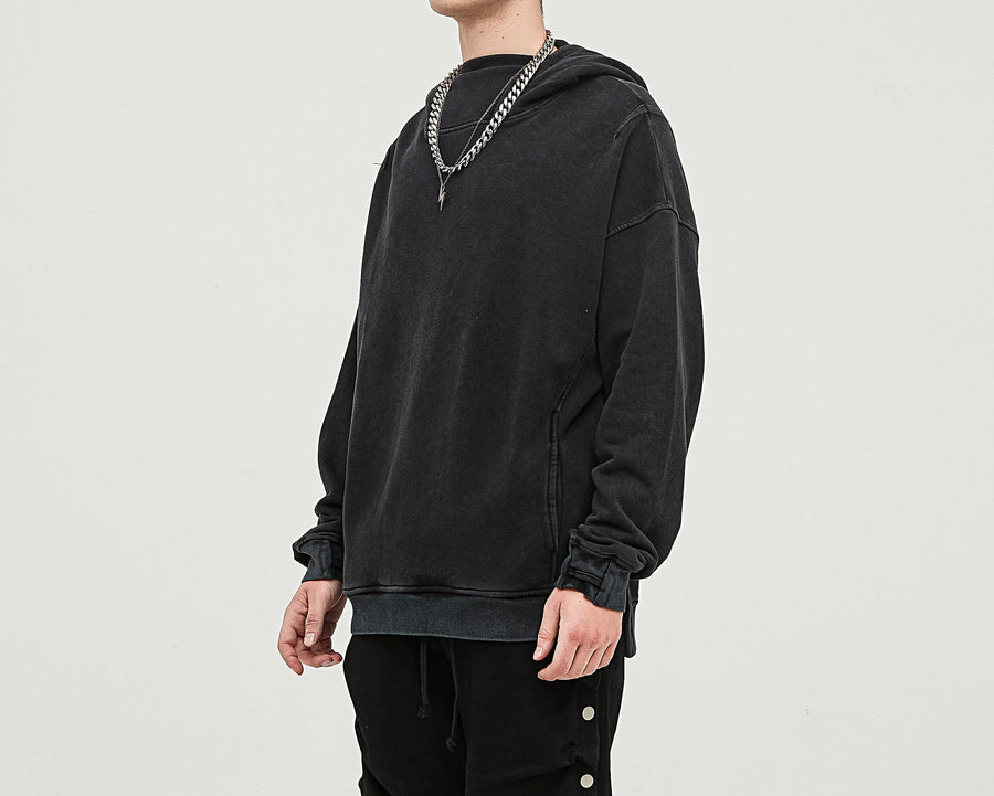 White Pattern 183 Unisex Washed Slit Hem Turtle Nick Hoodie