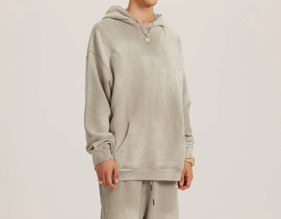 Long Sided Black Pattern Unisex Super Heavy Sun Faded Hoodie