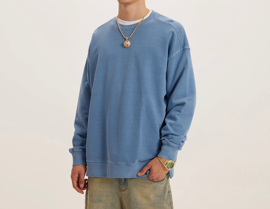 Beige Long Pattern 180 Unisex Heavy Side Slit Faded Sweatshirt