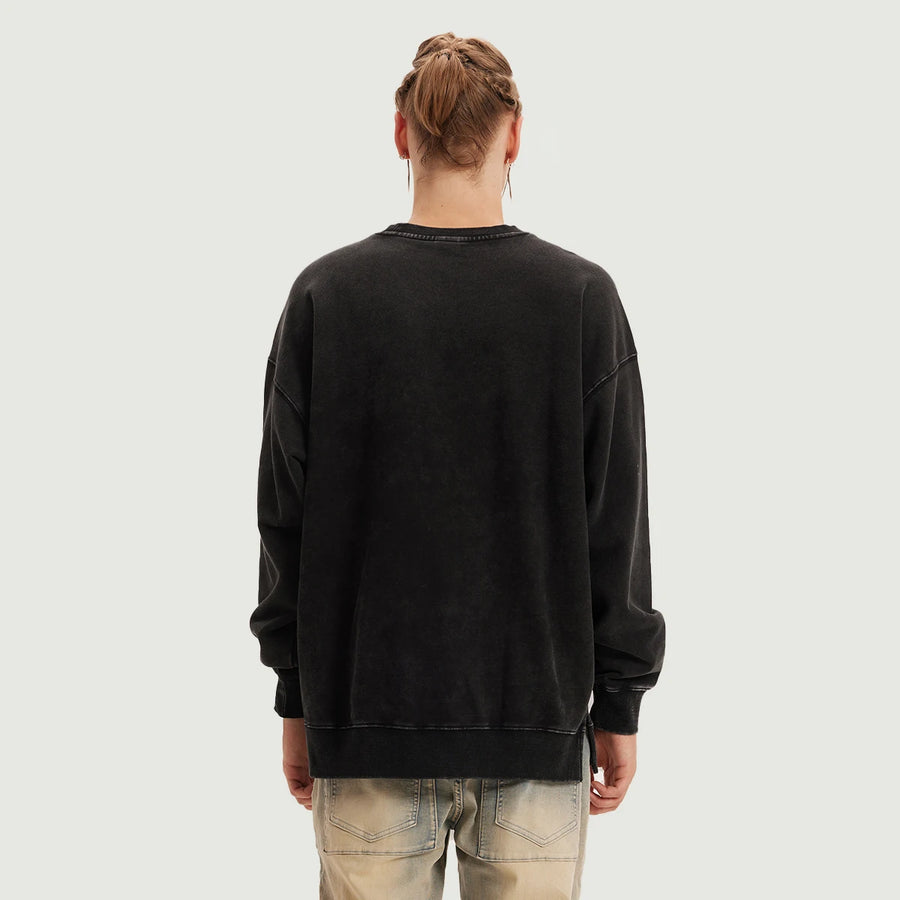 Beige Long Pattern 180 Unisex Heavy Side Slit Faded Sweatshirt