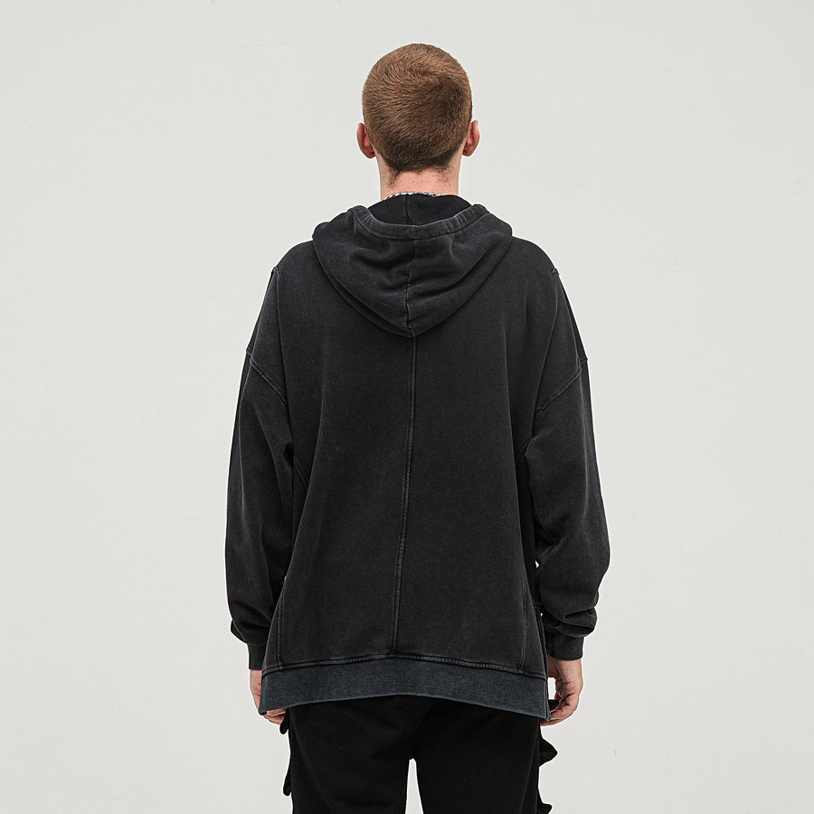 White Pattern 183 Unisex Washed Slit Hem Turtle Nick Hoodie