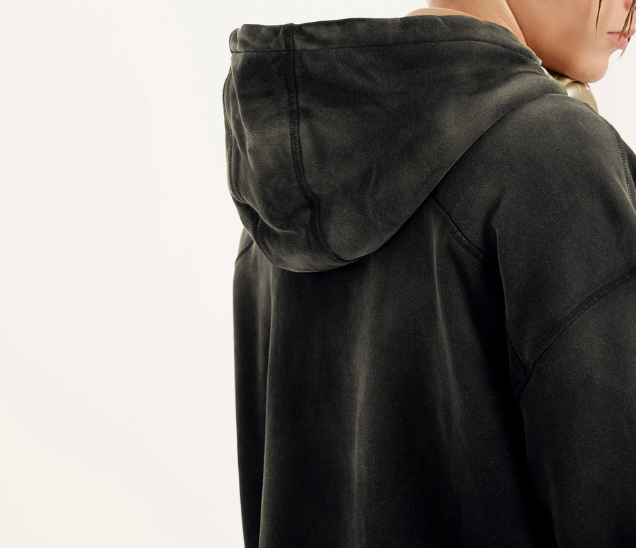 Long Sided Black Pattern Unisex Super Heavy Sun Faded Hoodie