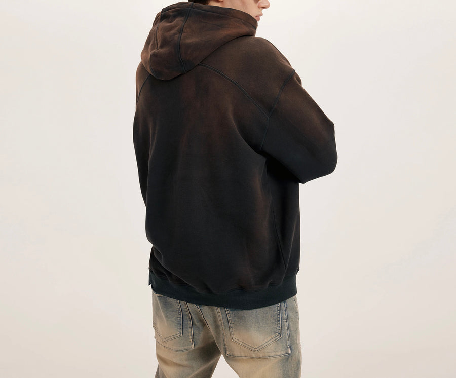 Long Sided Black Pattern Unisex Super Heavy Sun Faded Hoodie