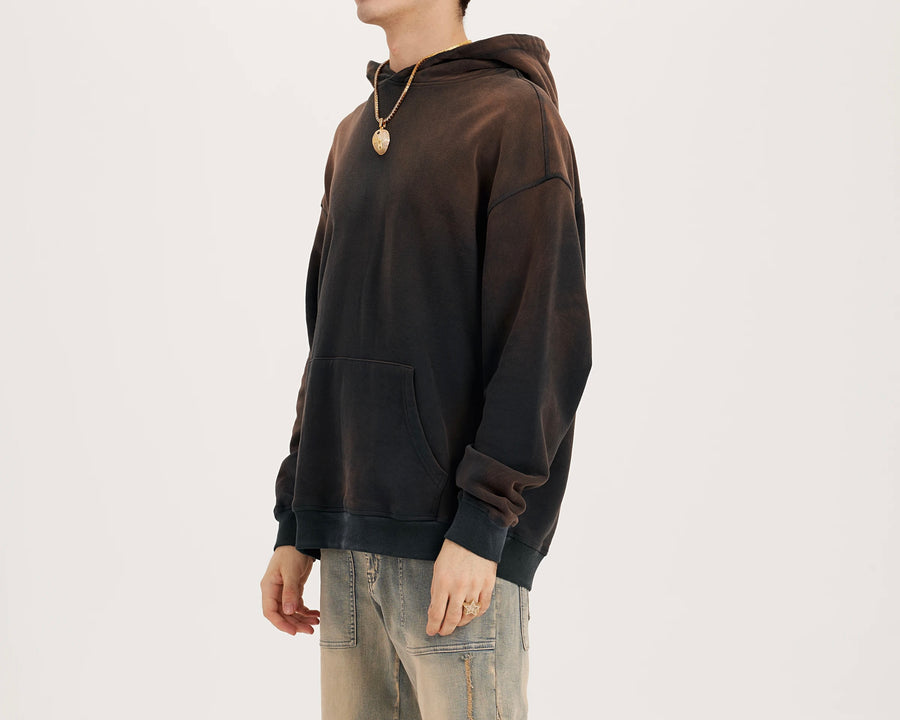 Long Sided Black Pattern Unisex Super Heavy Sun Faded Hoodie