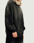 Long Sided Black Pattern Unisex Super Heavy Sun Faded Hoodie