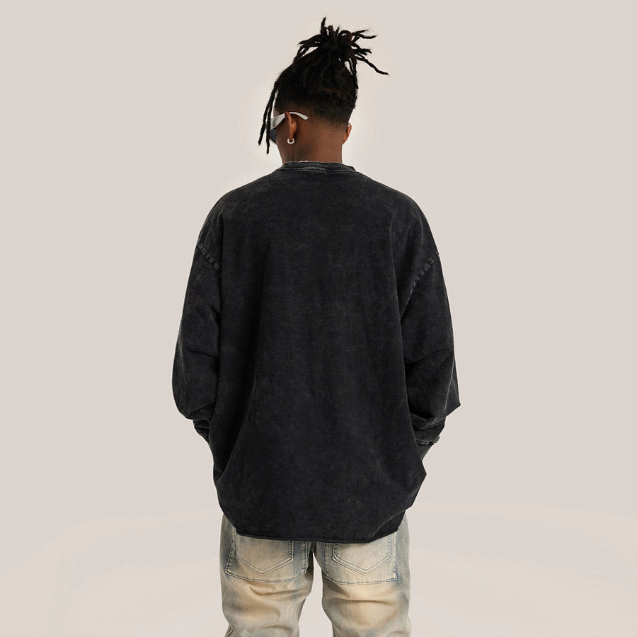 Beige long pattern 177 Unisex Raw Hem Faded LongSleeves
