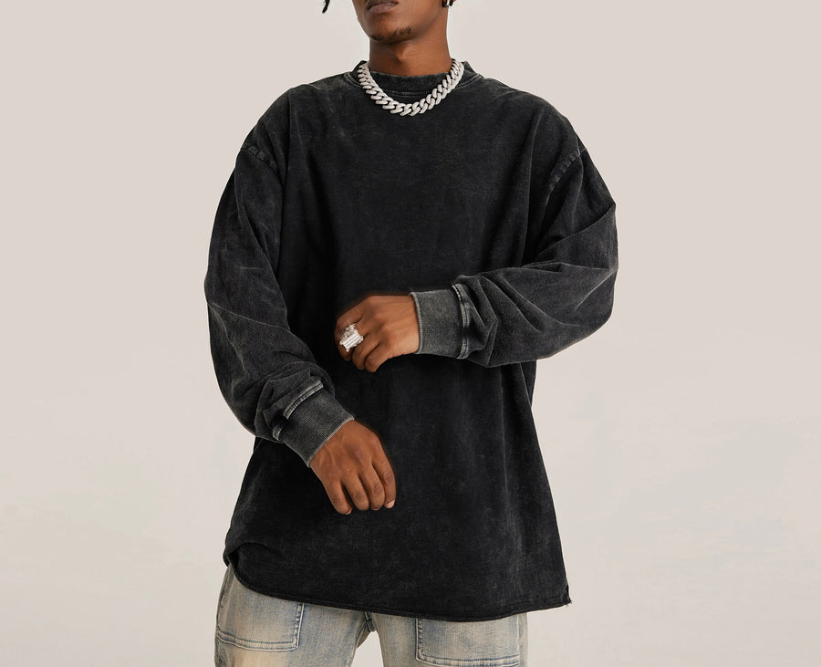Beige long pattern 177 Unisex Raw Hem Faded LongSleeves