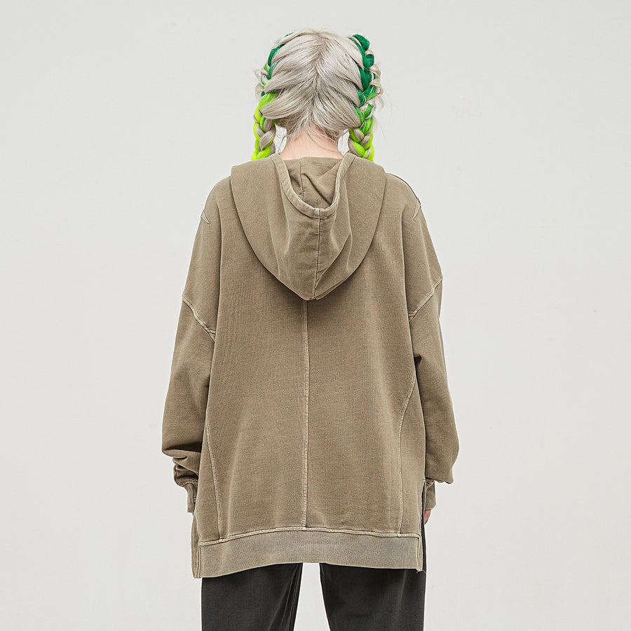 White Pattern 183 Unisex Washed Slit Hem Turtle Nick Hoodie