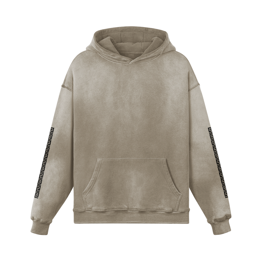 Long Sided Black Pattern Unisex Super Heavy Sun Faded Hoodie
