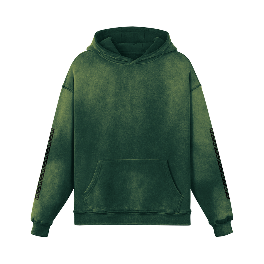 Long Sided Black Pattern Unisex Super Heavy Sun Faded Hoodie