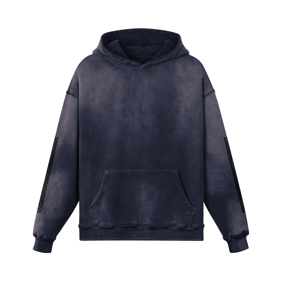 Long Sided Black Pattern Unisex Super Heavy Sun Faded Hoodie