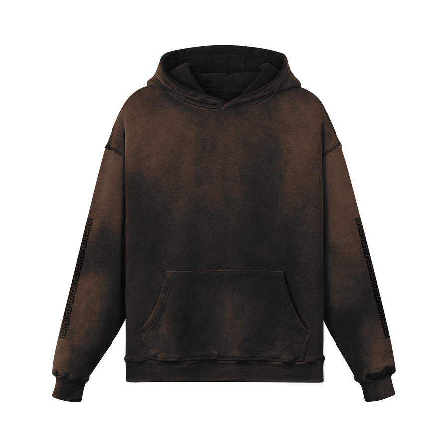 Long Sided Black Pattern Unisex Super Heavy Sun Faded Hoodie