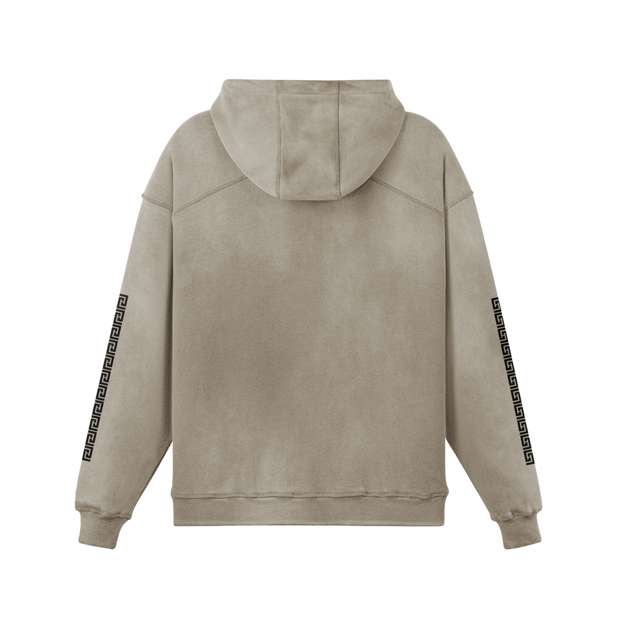 Long Sided Black Pattern Unisex Super Heavy Sun Faded Hoodie