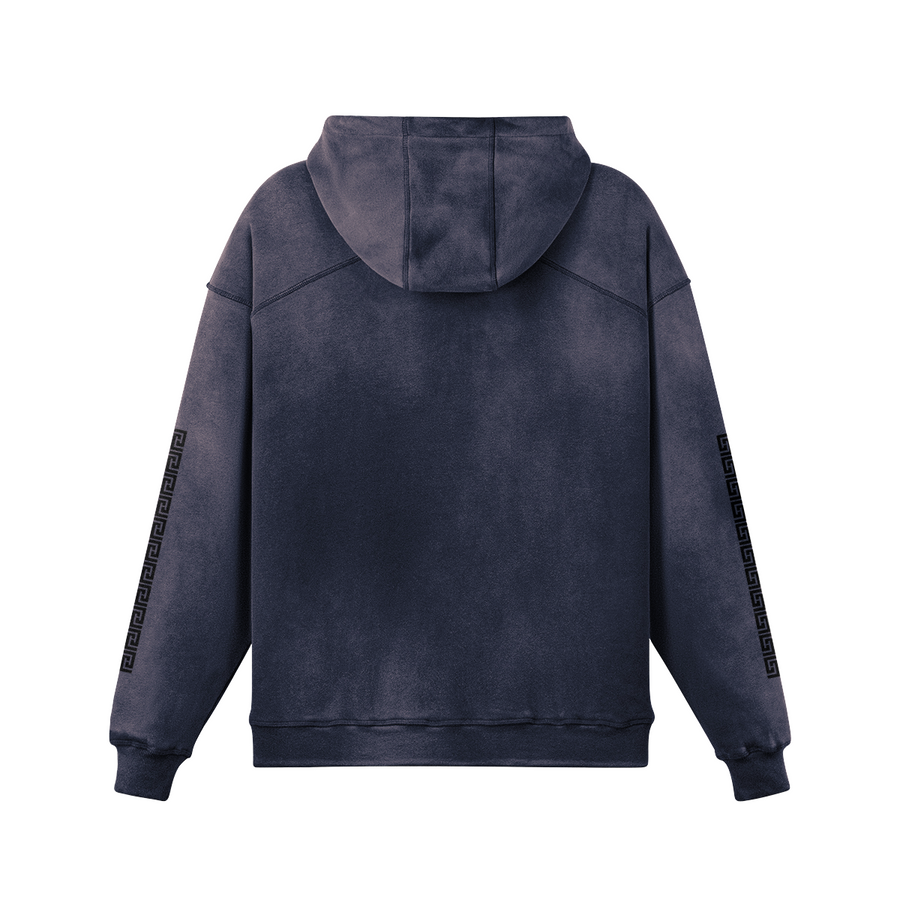 Long Sided Black Pattern Unisex Super Heavy Sun Faded Hoodie