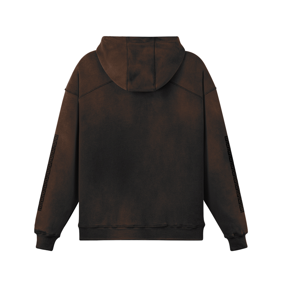 Long Sided Black Pattern Unisex Super Heavy Sun Faded Hoodie