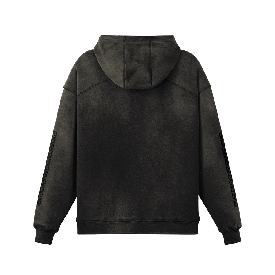 Long Sided Black Pattern Unisex Super Heavy Sun Faded Hoodie