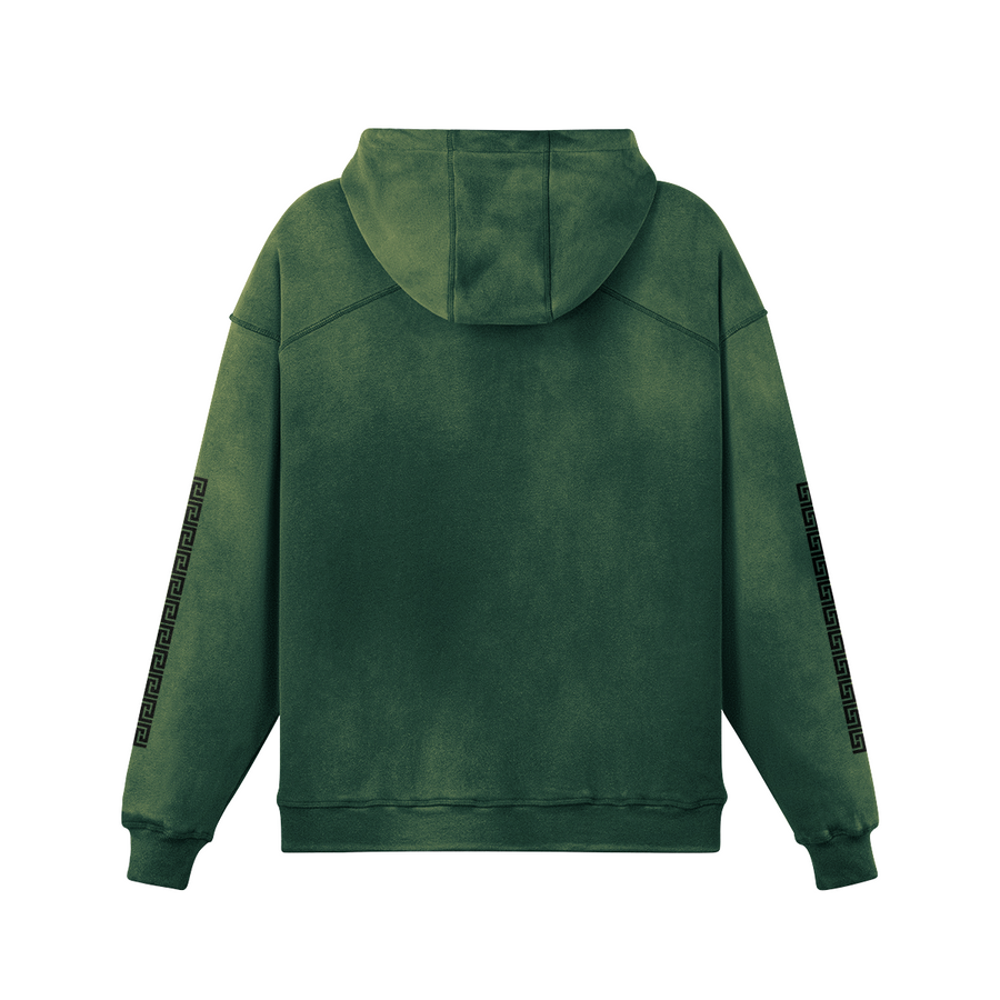 Long Sided Black Pattern Unisex Super Heavy Sun Faded Hoodie