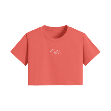 ODEÉ | White signature (65) | Women Crop Top Tshirt | 200 GSM