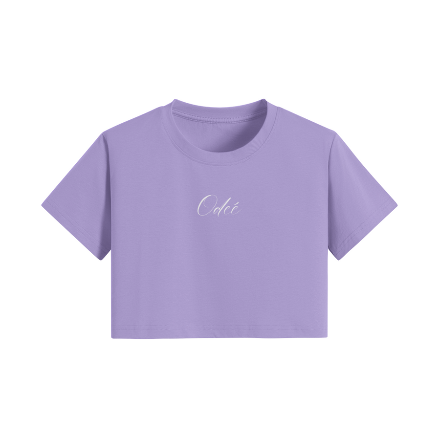 ODEÉ | White signature (65) | Women Crop Top Tshirt | 200 GSM