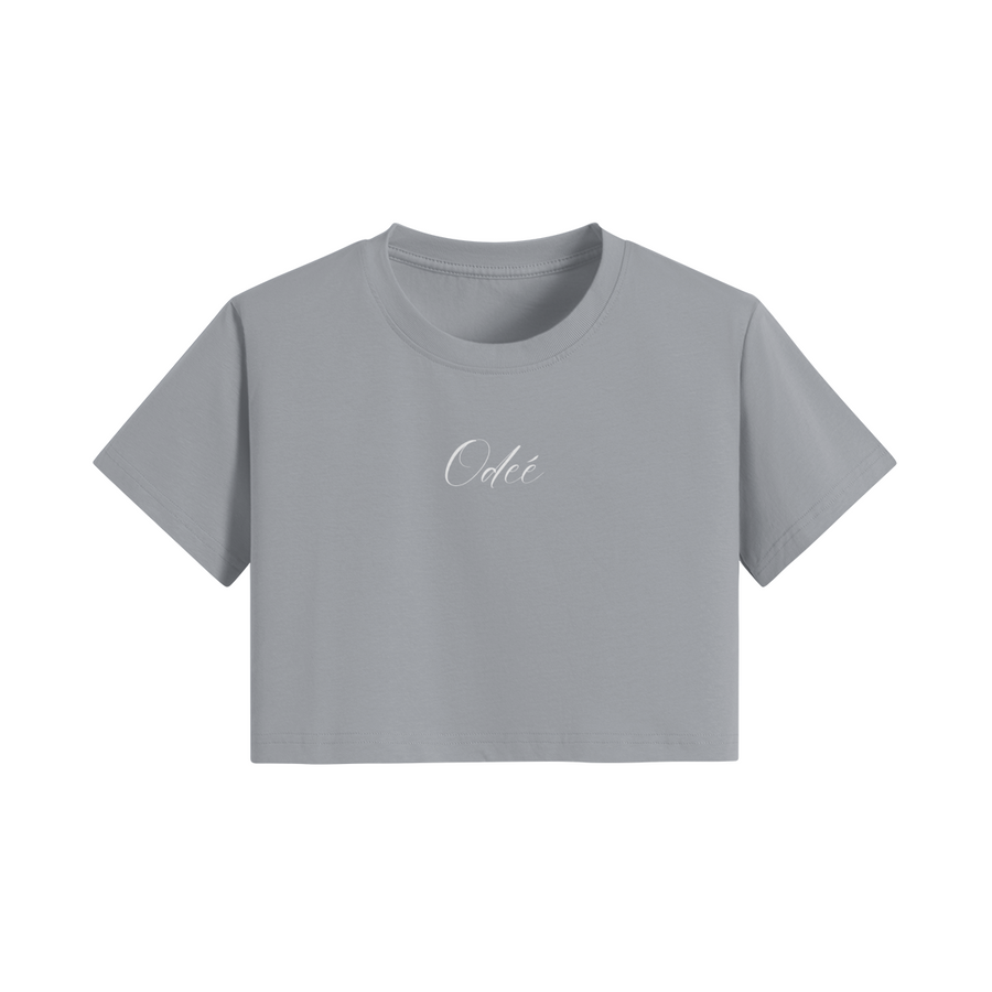 ODEÉ | White signature (65) | Women Crop Top Tshirt | 200 GSM