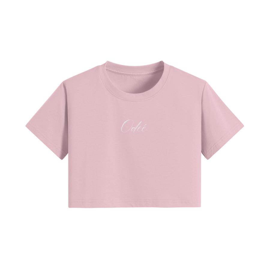 ODEÉ | White signature (65) | Women Crop Top Tshirt | 200 GSM